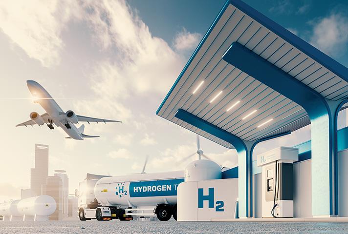 H2 station with a tanker and plane nearby